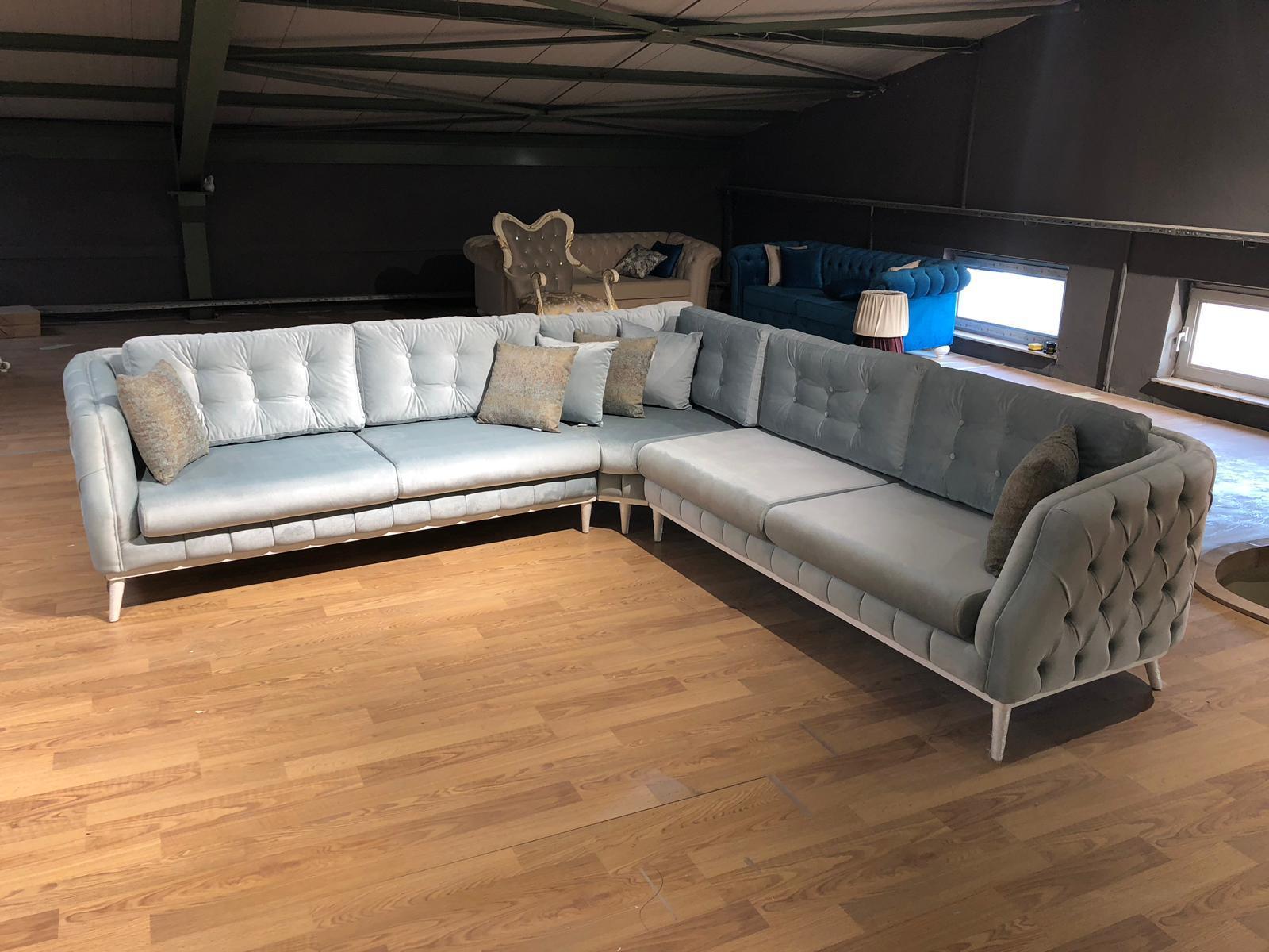 L Shape Modern Chesterfield blue Sectional Sofa Wholesale High Quality Best Price color options