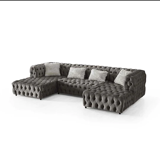 Discounted Hand Knitted U shape Quilted Sectional Room Furniture Sofa Set from Turkish manufacturer set in living room sofas