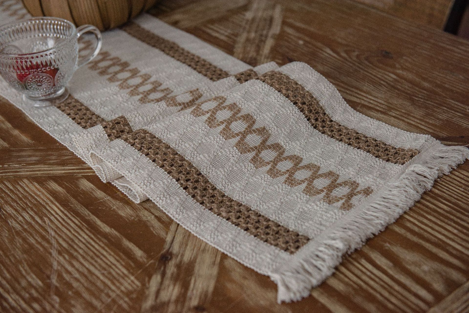 Summer Anne's Boho Natural Cotton Linen Woven Table Runner