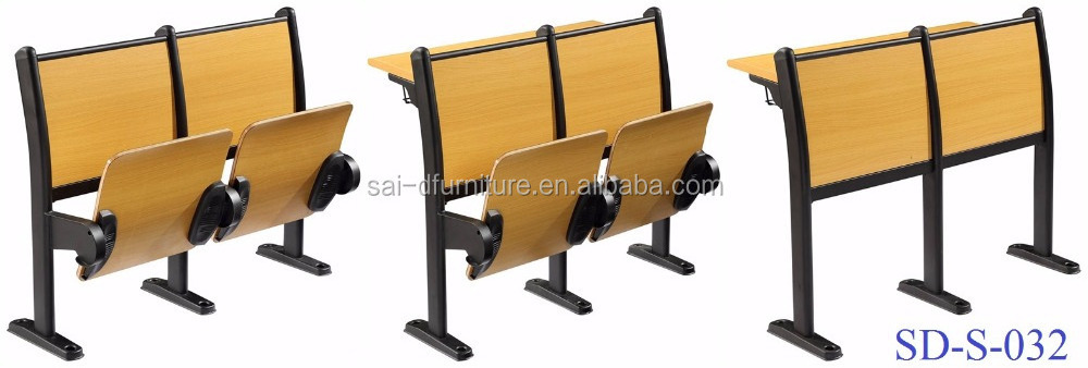 SD-S-032 College Lecture Hall Desk And Folding Seat, College Desk Bench With Chair Set