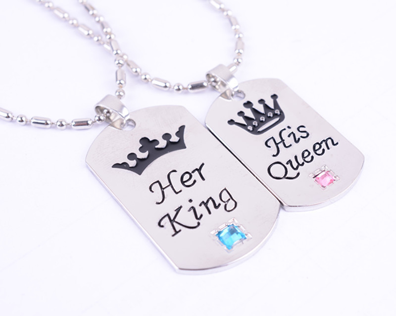 Europe and the United States 2018 new crown necklace Her King His Queen military couple CRYSTAL pendant