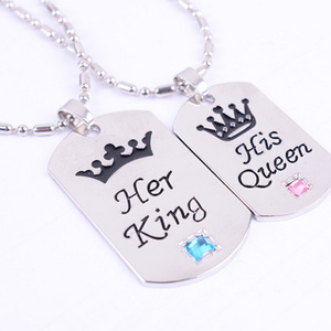 Europe and the United States 2018 new crown necklace Her King His Queen military couple CRYSTAL pendant