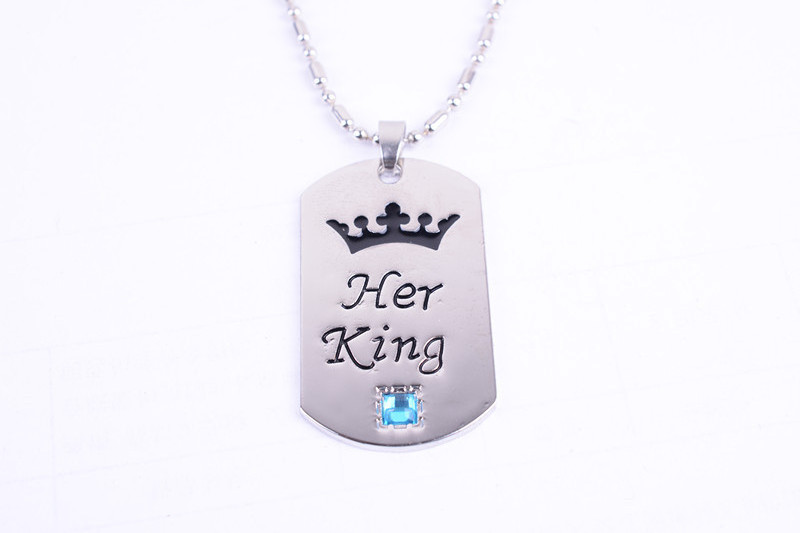 Europe and the United States 2018 new crown necklace Her King His Queen military couple CRYSTAL pendant