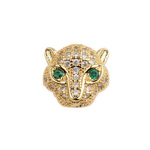 new jewelry accessories micro-inlaid cubic zircon green eyes leopard head DIY copper bracelet charms beads