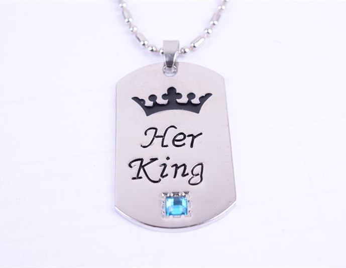 Europe and the United States 2018 new crown necklace Her King His Queen military couple CRYSTAL pendant