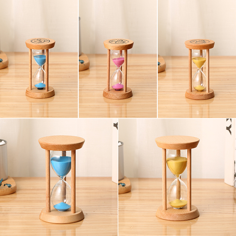 saibasen high quality custom wood color sand clock 3 5 minute sand timer glass hourglass modern style for tea coffee life