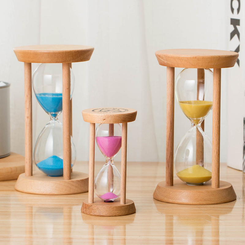 saibasen high quality custom wood color sand clock 3 5 minute sand timer glass hourglass modern style for tea coffee life