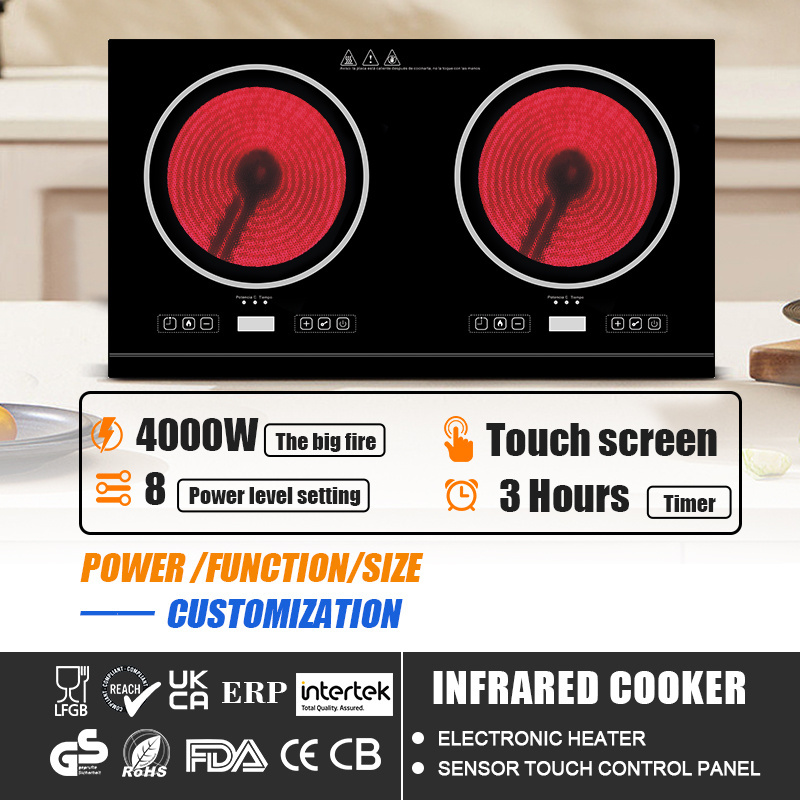 Kitchen appliance two hob infrared cooker dual burner infrared cooktop double electric ceramic infrared stove with good price