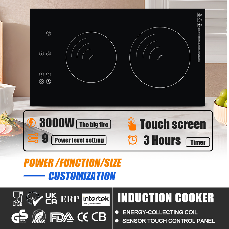 Universal combined induction cooker dual zone induction cooktop built in waterproof electric stove cooker for FCL container load