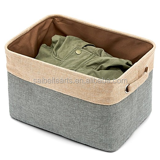 Factory Supply Foldable Fabric Cube Organizer With Handles And Lining Linen Storage Basket