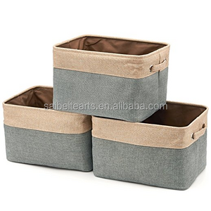 Factory Supply Foldable Fabric Cube Organizer With Handles And Lining Linen Storage Basket