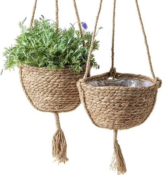 Natural Seagrass Hanging Planter Basket Set,Indoor Plant Pots, Boho Decor Plant Pot Cover Pack 2