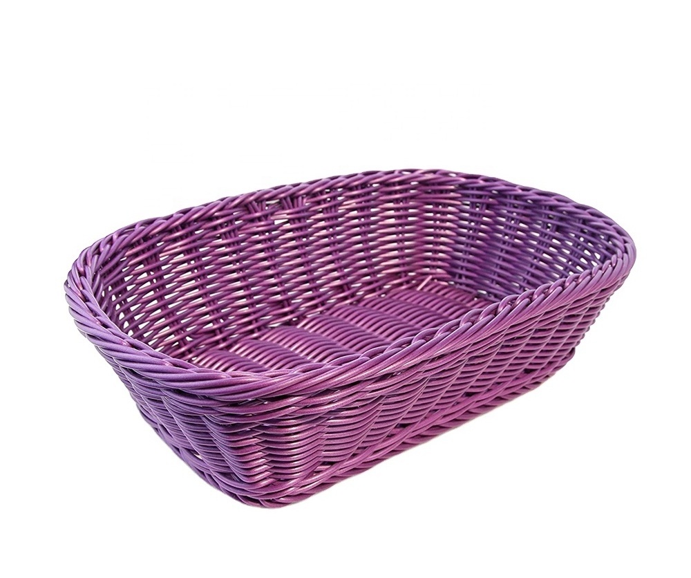 oval wicker woven restaurant serving bread baskets with purple color