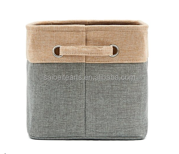 Factory Supply Foldable Fabric Cube Organizer With Handles And Lining Linen Storage Basket