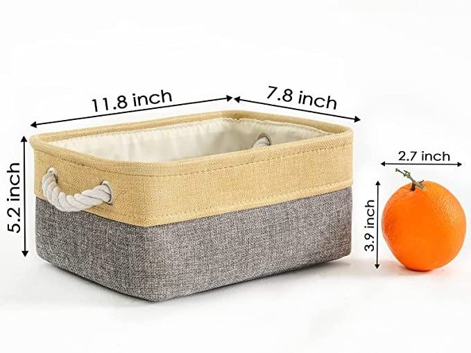 rectangle Storage Linen Fabric Decorative Closet baskets bins with cotton rope Handles with linen and grey color