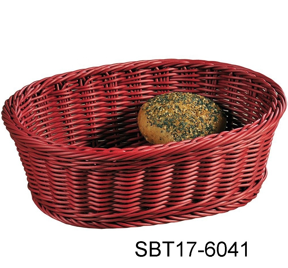 oval wicker woven restaurant serving bread baskets with purple color