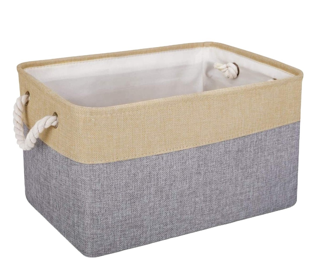 rectangle Storage Linen Fabric Decorative Closet baskets bins with cotton rope Handles with linen and grey color