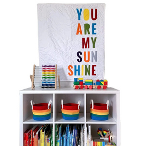 Rainbow Decor Cotton Woven Nursery Playroom Kids Bedroom Classroom Organizing Toys Art Supplies storage basket set of 3-013