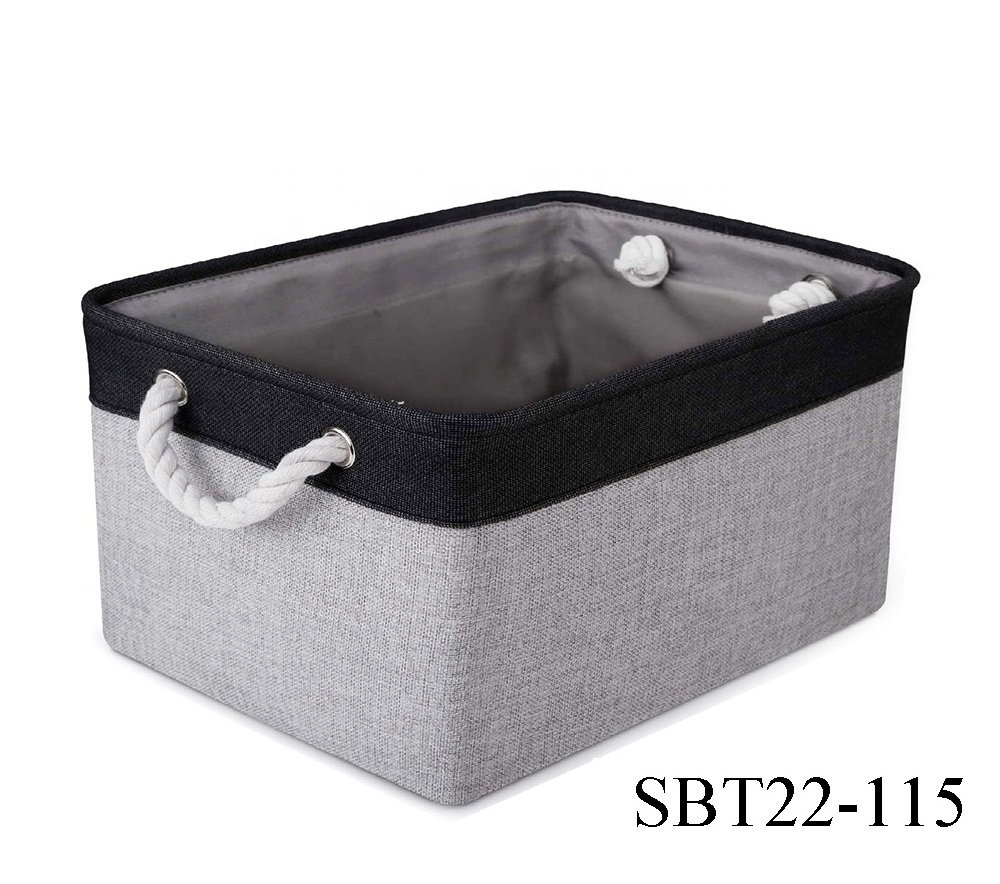 rectangle Storage Linen Fabric Decorative Closet baskets bins with cotton rope Handles with linen and grey color