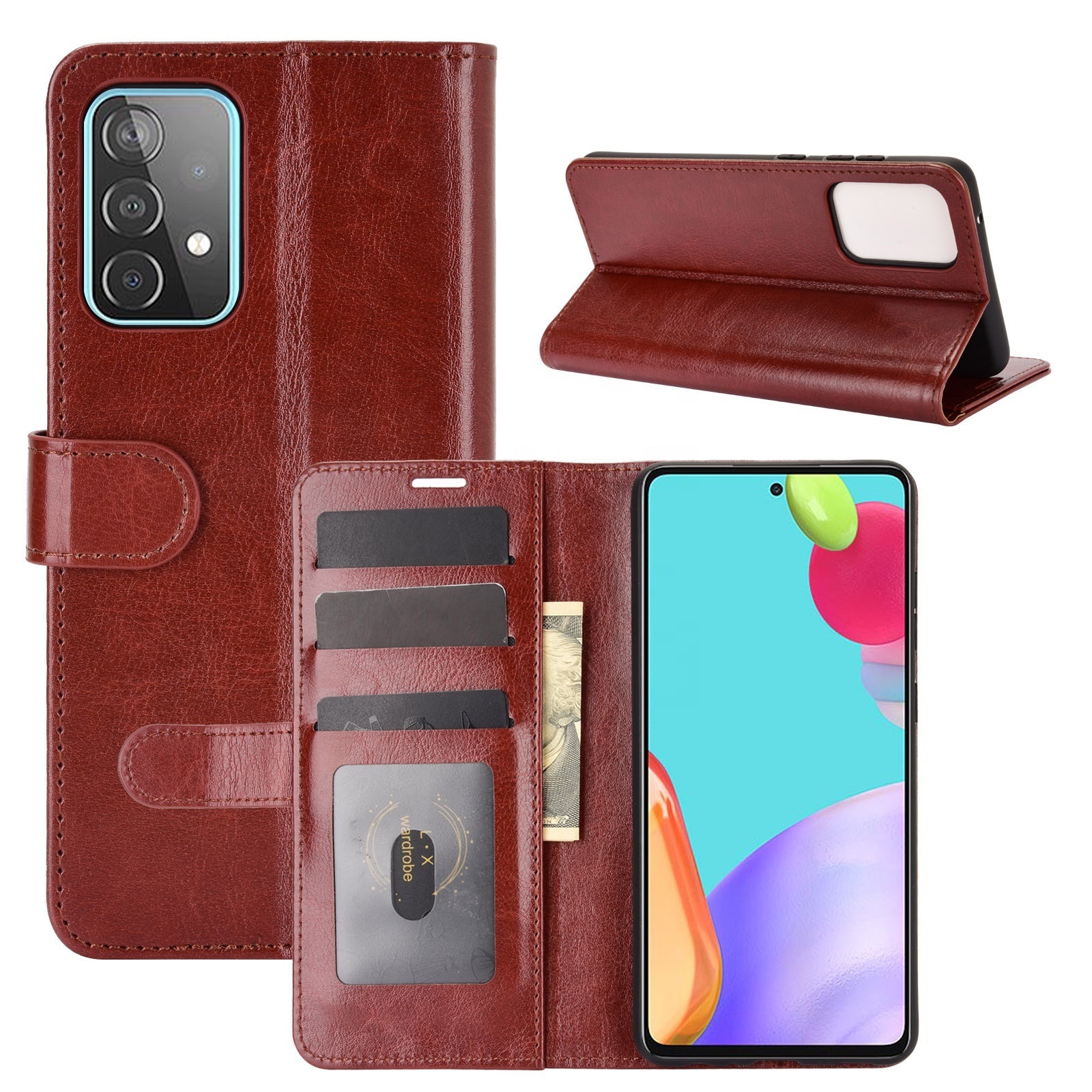 Original Leather Wallet Phone Case with Card Holder Back Cover for Samsung Galaxy A52 5G/A72 5G