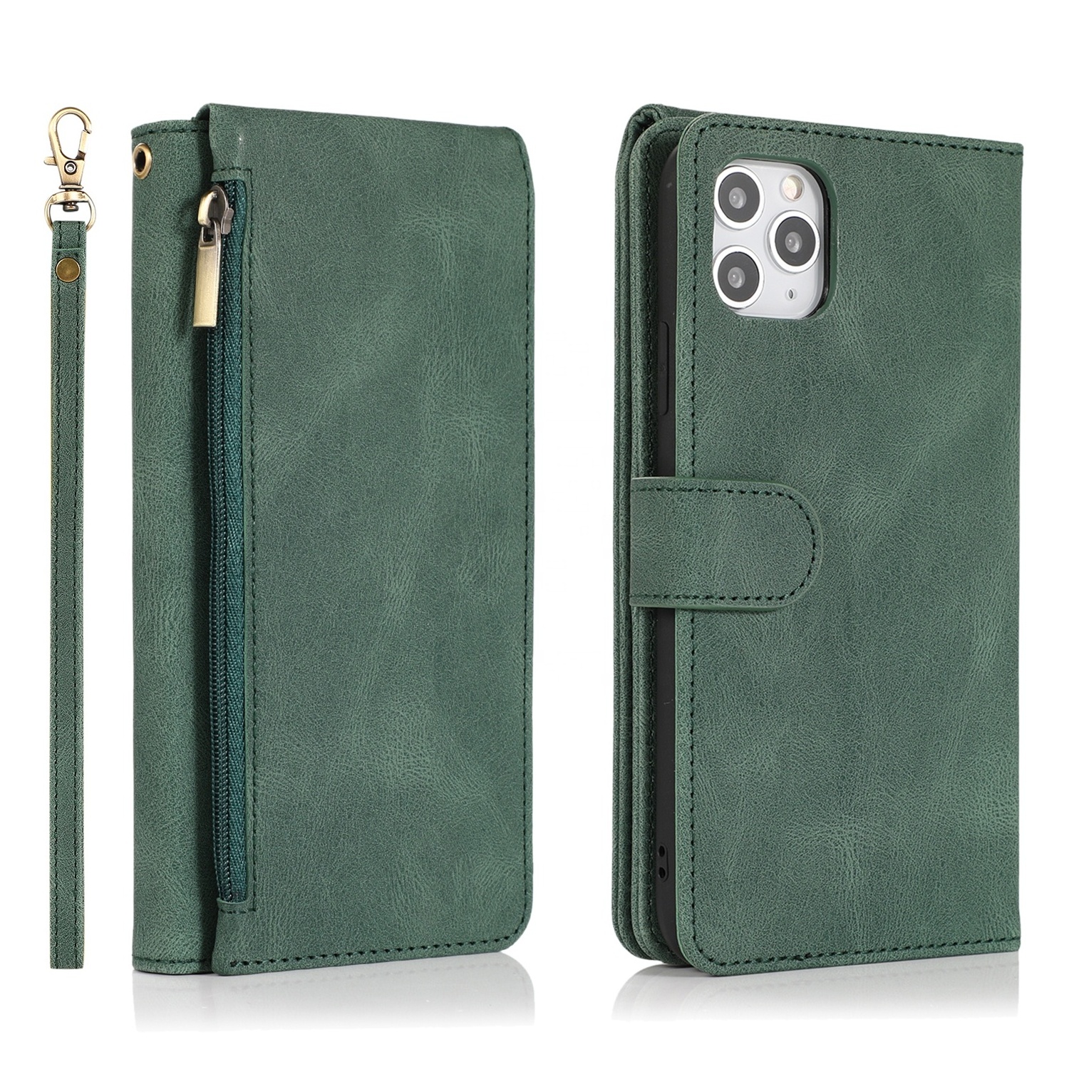 Premium Soft Back Cover Genuine Leather Phone Case Flip Wallet Magnetic Mobile Phone Case with Card Slot for iPhone 11/Xs/Xr/8/7