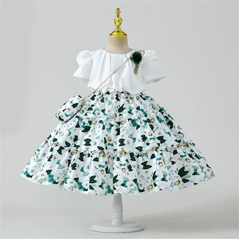 OEM custom toddler kids baby wedding party princess lace summer short sleeve floral cake flower girls' dresses