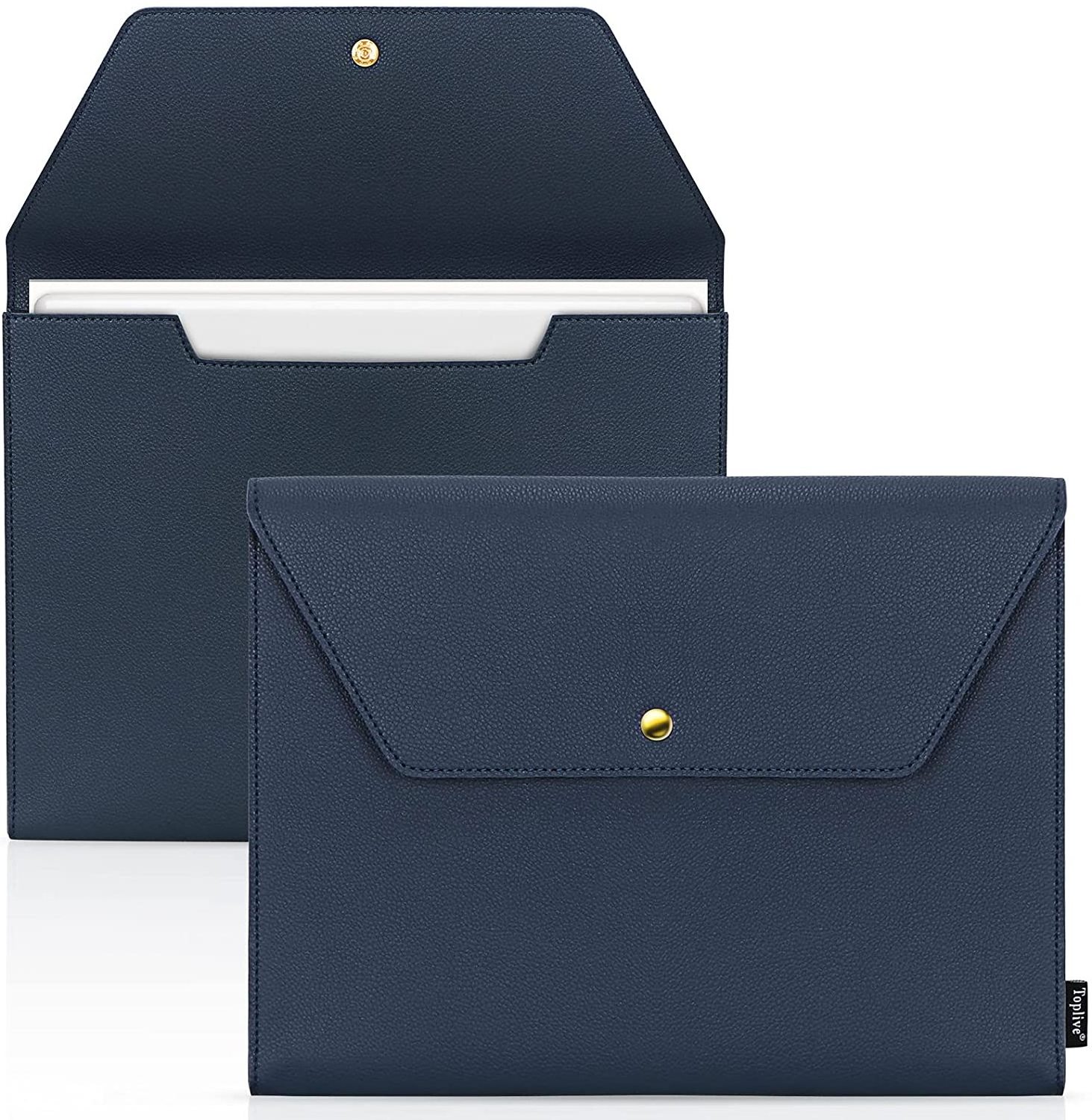 Document File Folder, Soft Waterproof PU Leather A4 Envelope Folder Blue