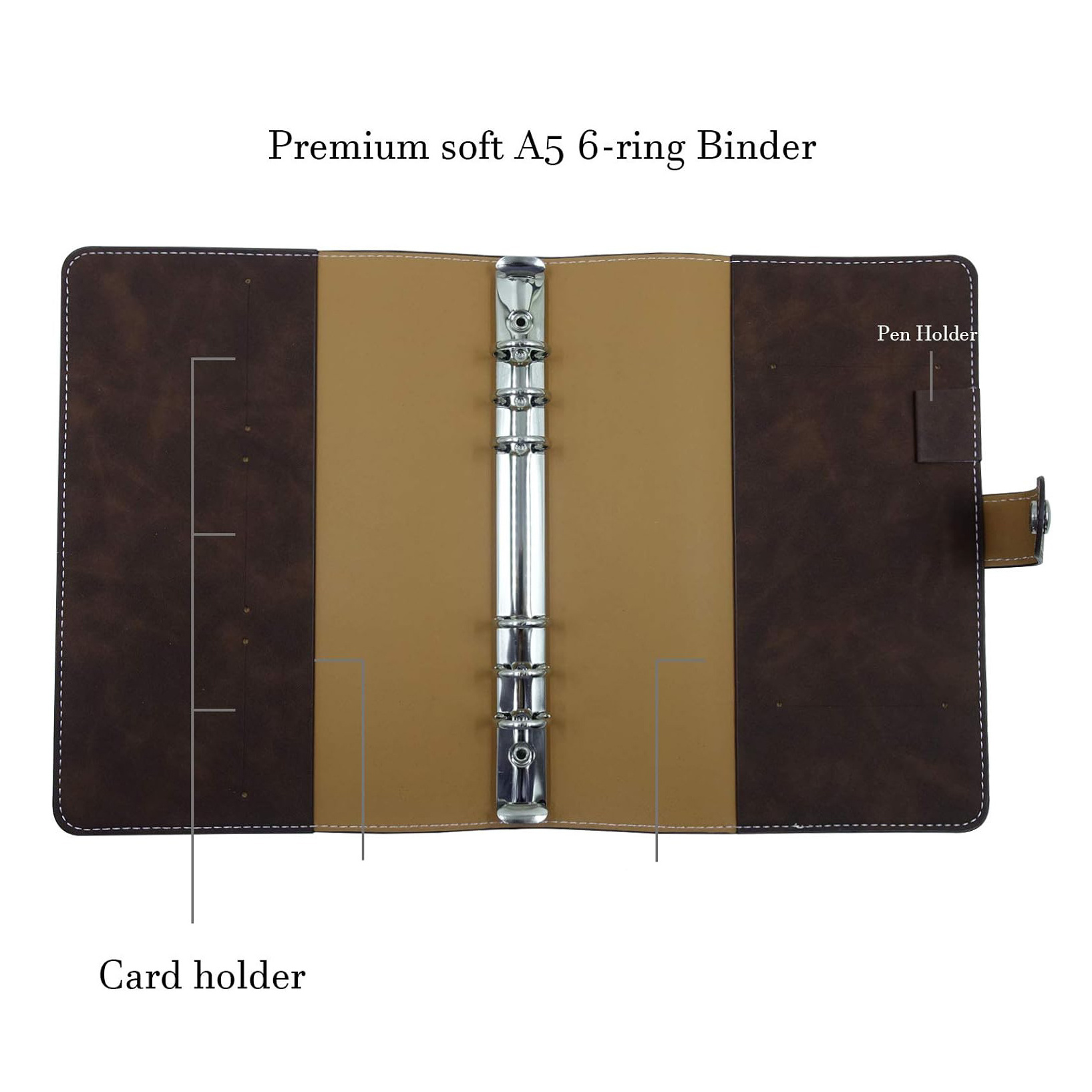 A5 PU Notebook Binder Documents Small 6  Round Ring Binder Clipboard Leather Notebook Binder