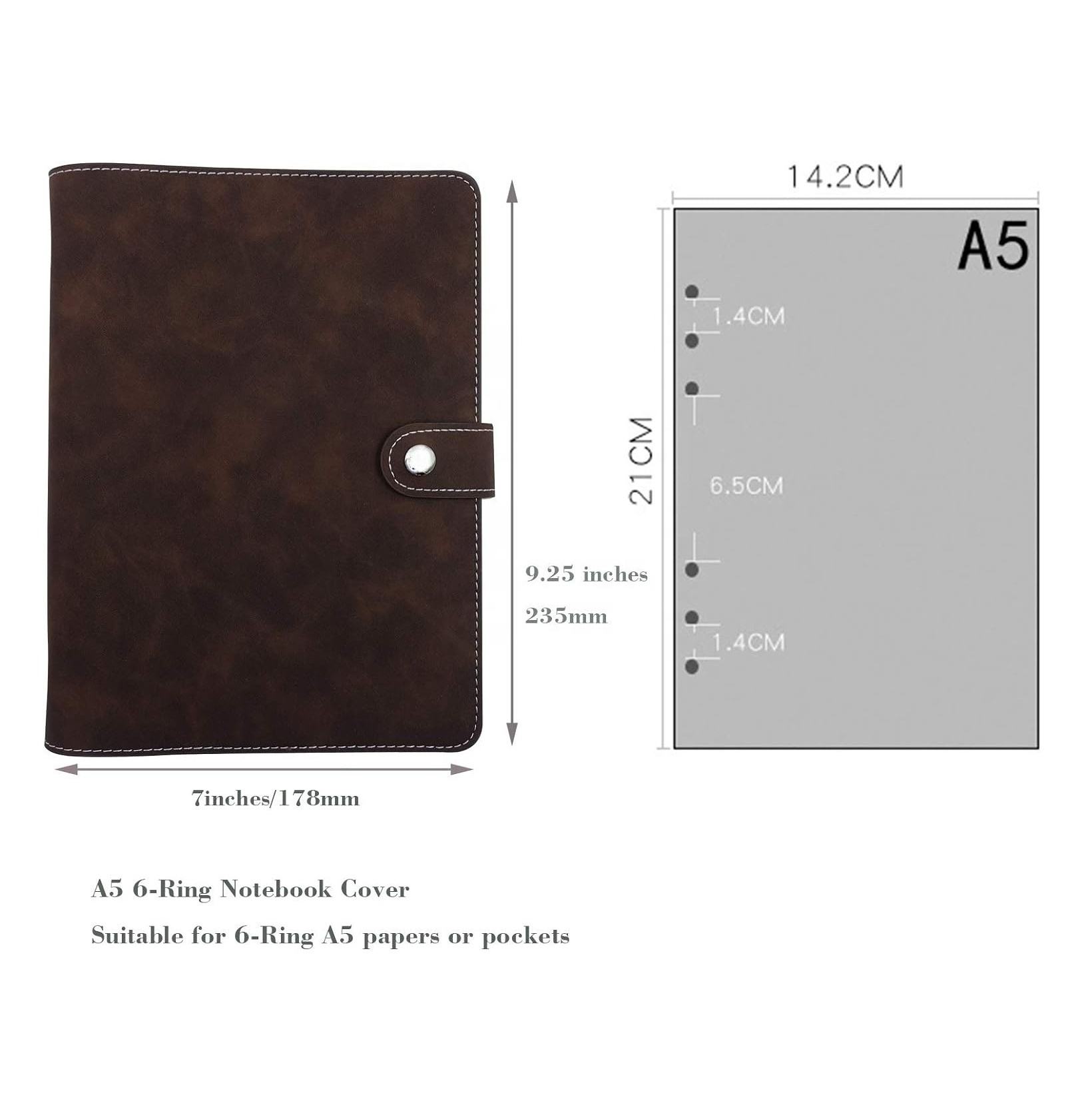 A5 PU Notebook Binder Documents Small 6  Round Ring Binder Clipboard Leather Notebook Binder