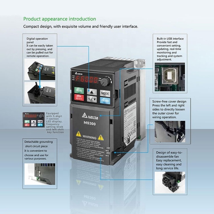 7.5 Kw 3 Phase Vfd Delta Vfd-El Vfd Inverter M Ac Drive 3.7 Kw 400v 460v Ac