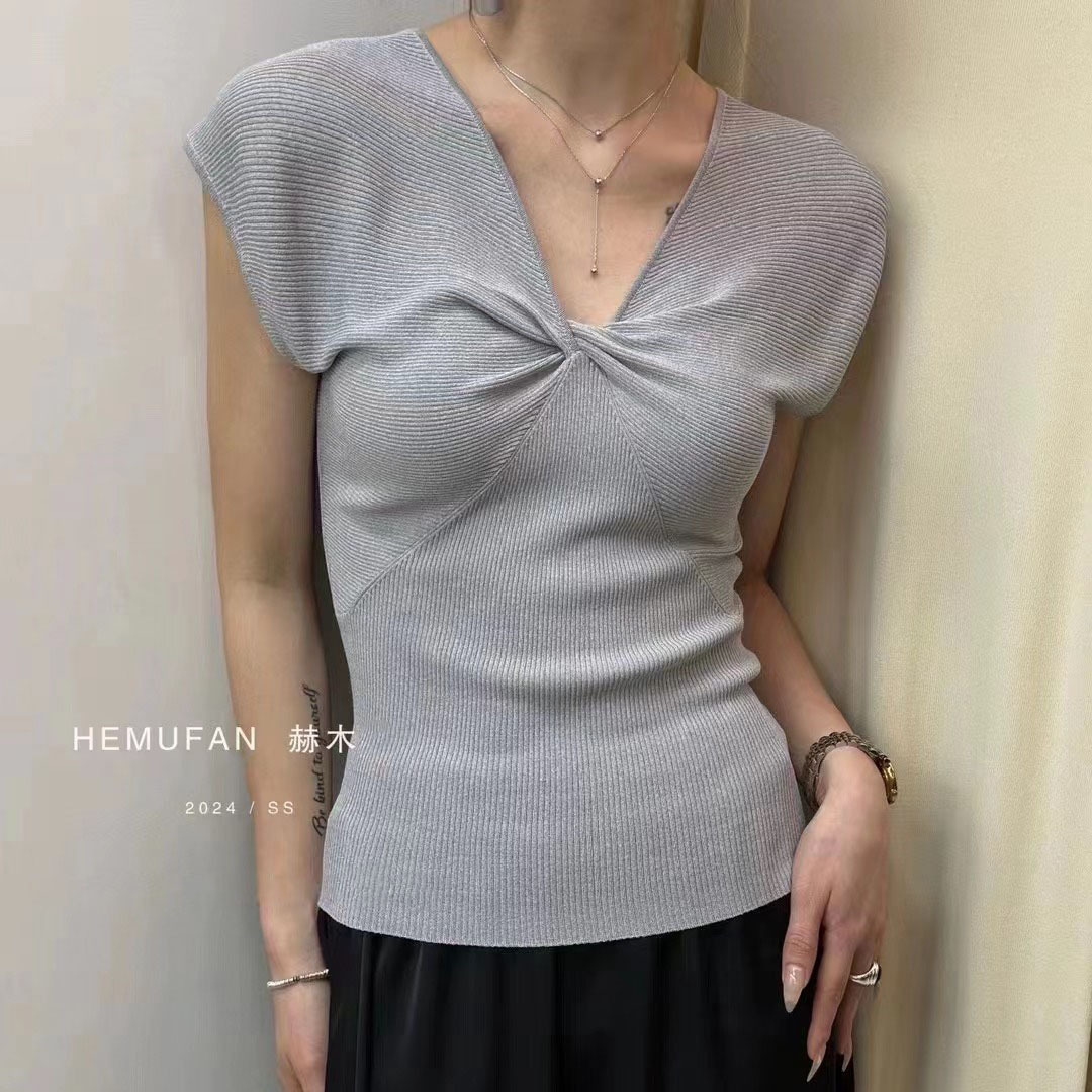 Asian Size Ladies Knit Tshirts Wholesale New Chic Sleeveless Kknitted Tops For Women