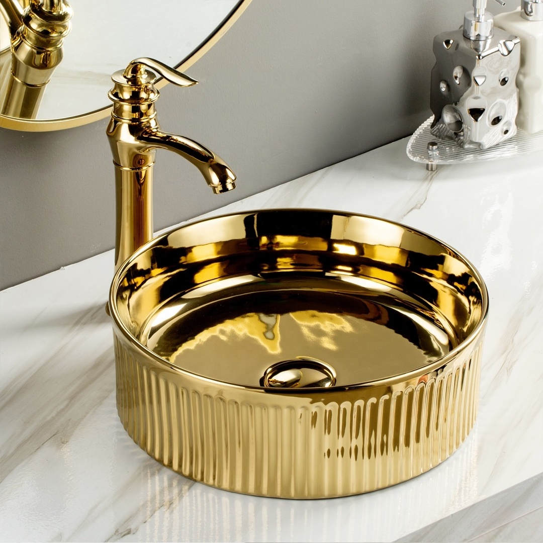 Oval golden basin wash basin luxury counter top bathroom sink art sinks