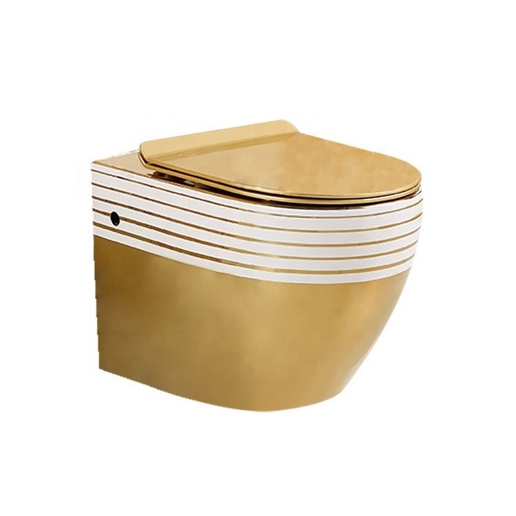 Bathroom Gold plated Wall Hung Toilet P-trap Golden Color Ceramic One Piece electroplating wall mount toilet