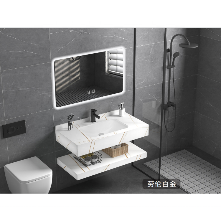 Modern Luxury Hotel Wall Mount Bathroom Vanity Floating Cabinet with Sink OEM Rectangle Slab