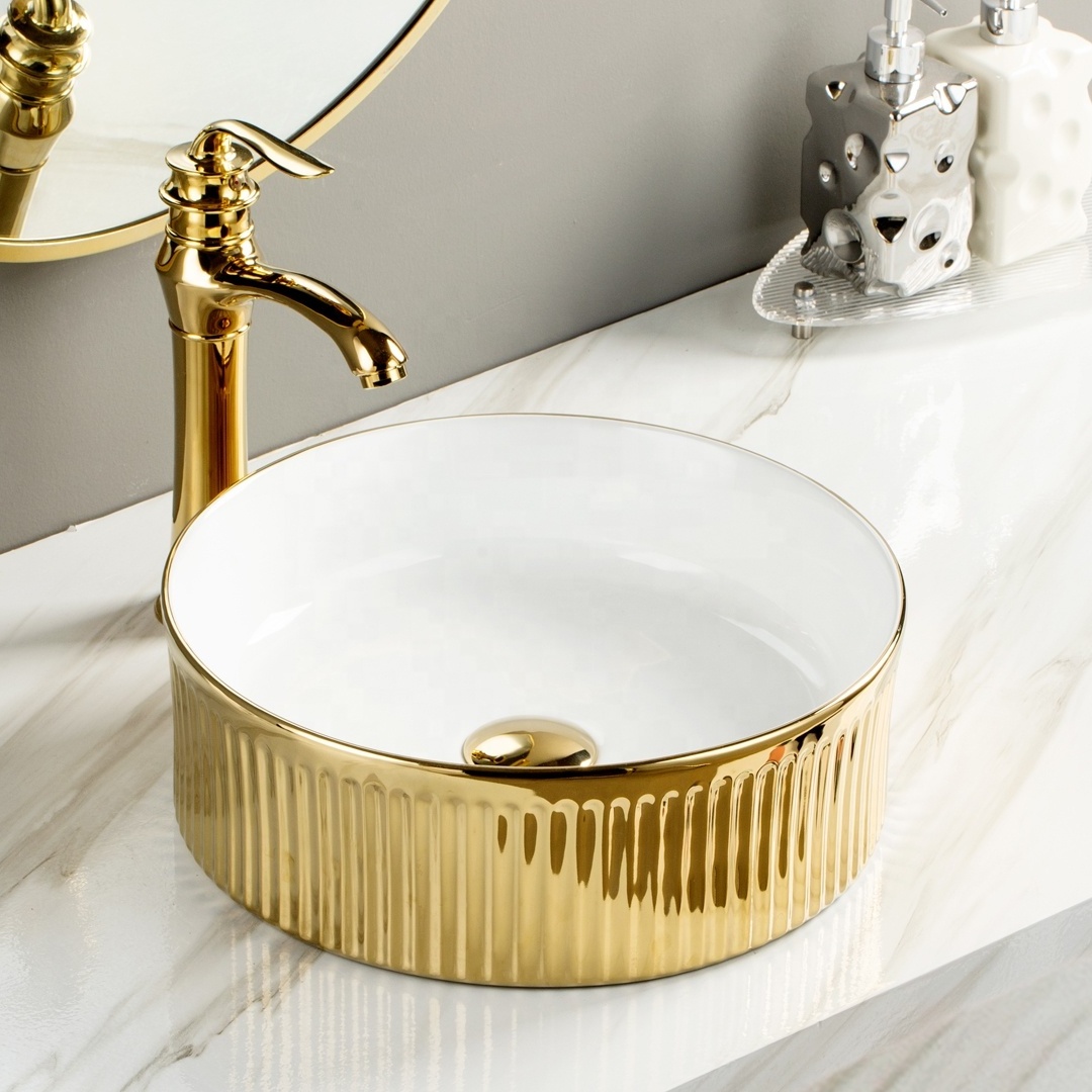 Oval golden basin wash basin luxury counter top bathroom sink art sinks