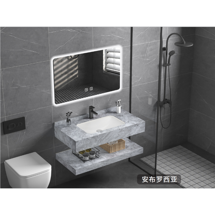 Modern Luxury Hotel Wall Mount Bathroom Vanity Floating Cabinet with Sink OEM Rectangle Slab