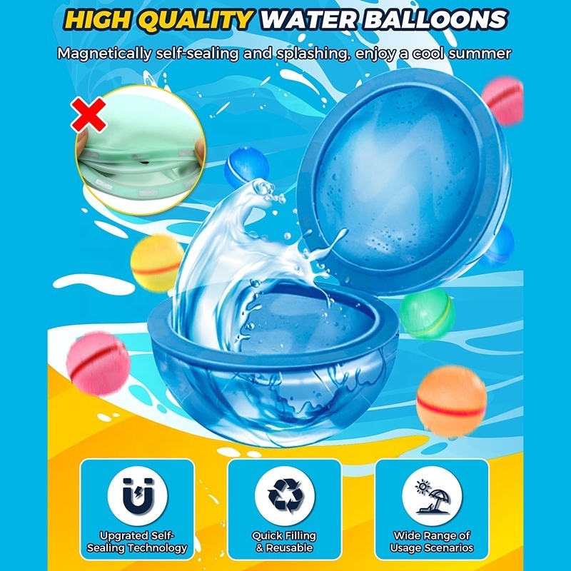 SOPPYCID Water Balloon Silicone Self Sealing Refillable Reusable Water Balloons Quick Fill Magnetic Reusable Water Balloons