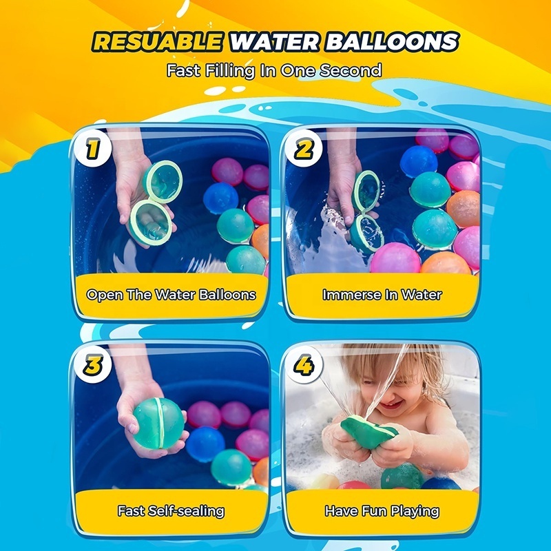 SOPPYCID Water Balloon Silicone Self Sealing Refillable Reusable Water Balloons Quick Fill Magnetic Reusable Water Balloons