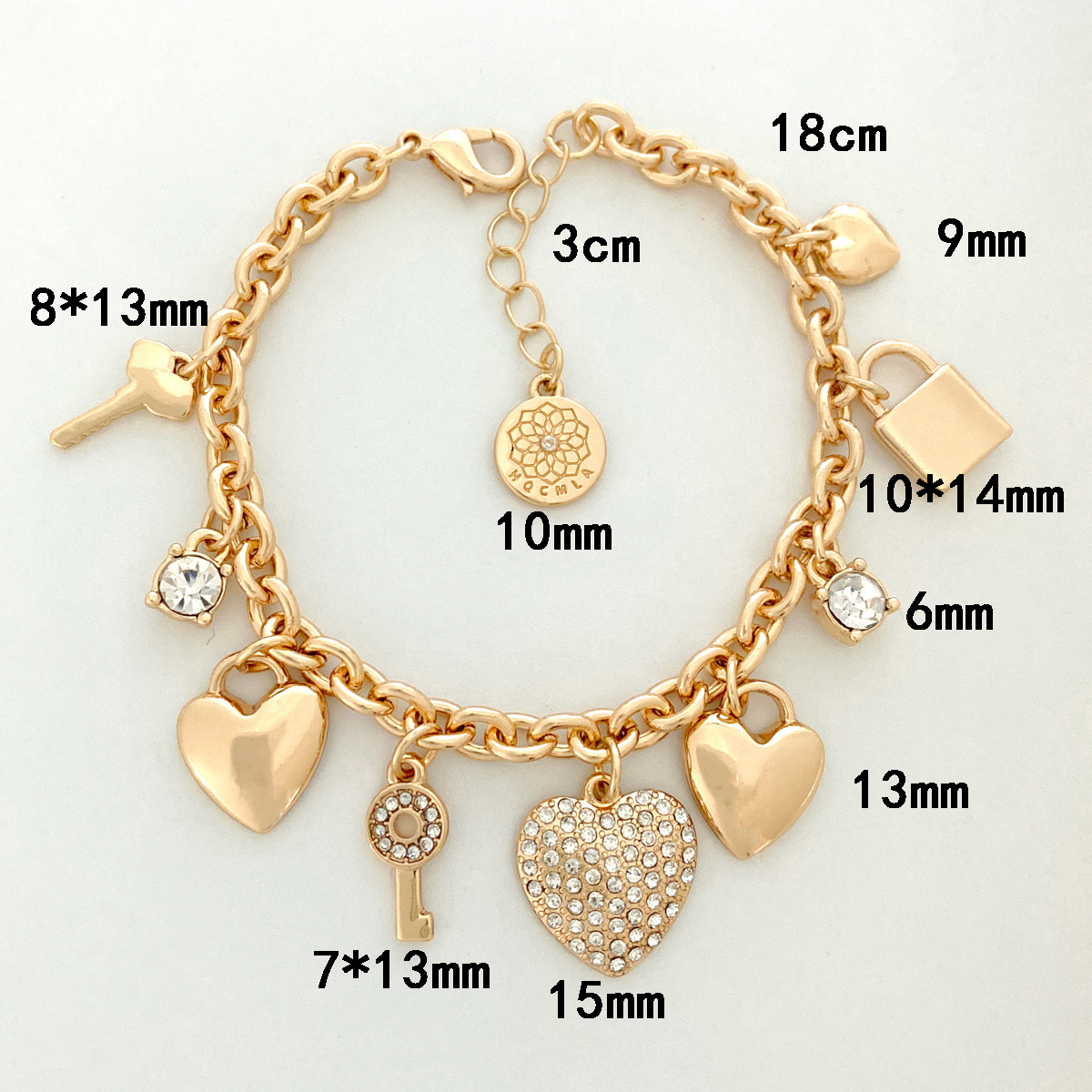 Wholesale Custom Gold Plated Stainless Steel Fashion Waterproof Jewelry Cuban Chain Lock Heart diamond Bracelets For Women