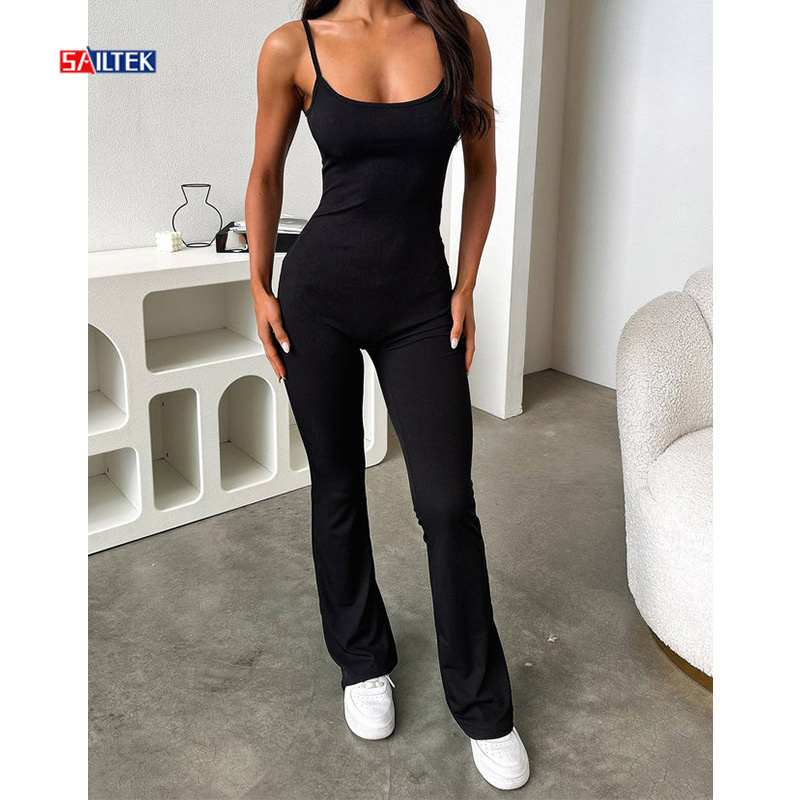 20234 New Arrival Fashion Workout Bodycon Jumpsuits Custom Sexy One Piece Yoga Gym Black Jumpsuit For Women