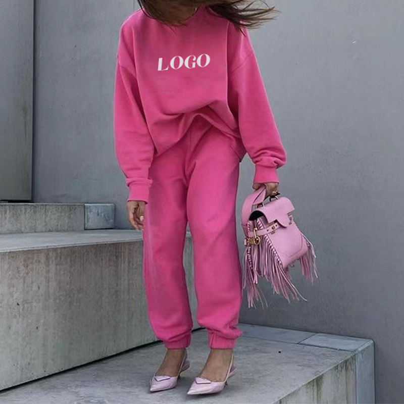 Custom oversized sweatsuit french terry sweat suits sets two piece hoodie and pants set pink outfits for woman sets