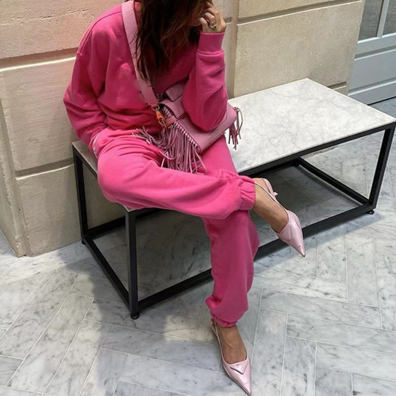 Custom oversized sweatsuit french terry sweat suits sets two piece hoodie and pants set pink outfits for woman sets