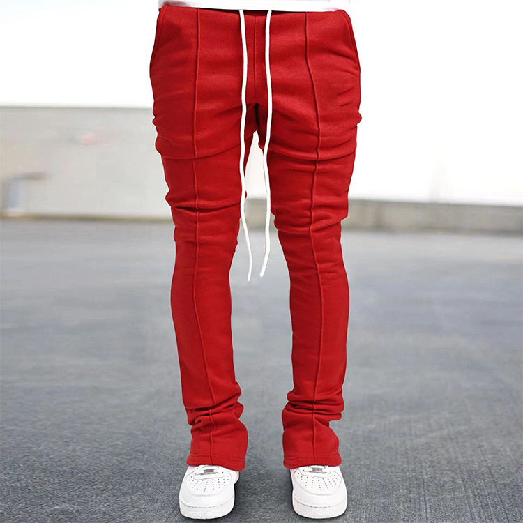 Custom Logo Men Stacked Joggers With Pocket Streetwear Mens Sweatpants Flare  Stacked Sweat Pants