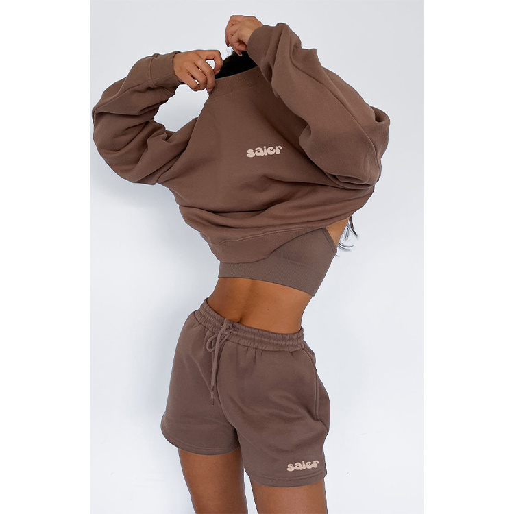 Custom logo sportswear short sweat suit women 2 piece sweatshirts and shorts sets for women jogger jumper women's sets