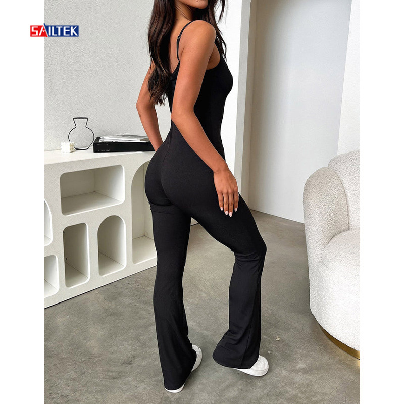 20234 New Arrival Fashion Workout Bodycon Jumpsuits Custom Sexy One Piece Yoga Gym Black Jumpsuit For Women