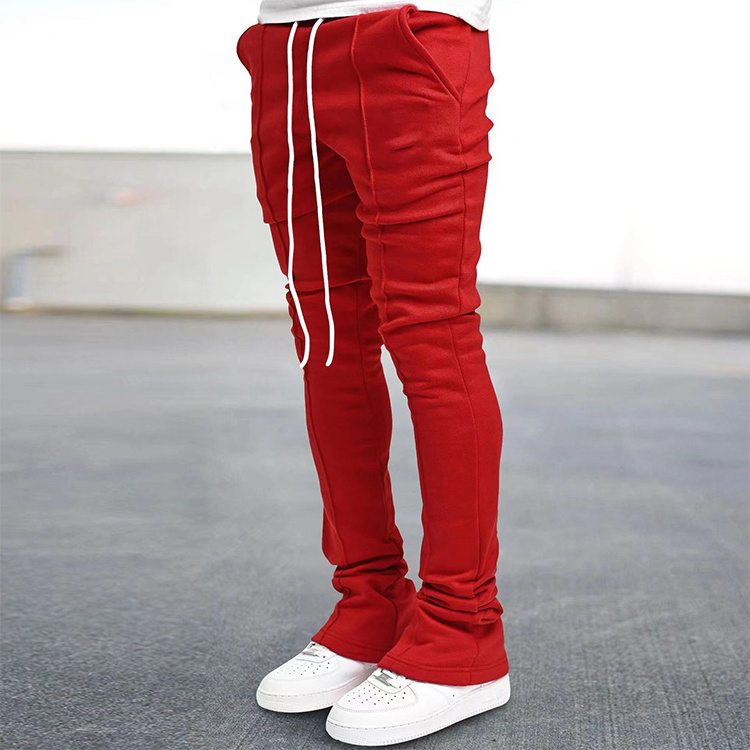 Custom Logo Men Stacked Joggers With Pocket Streetwear Mens Sweatpants Flare  Stacked Sweat Pants