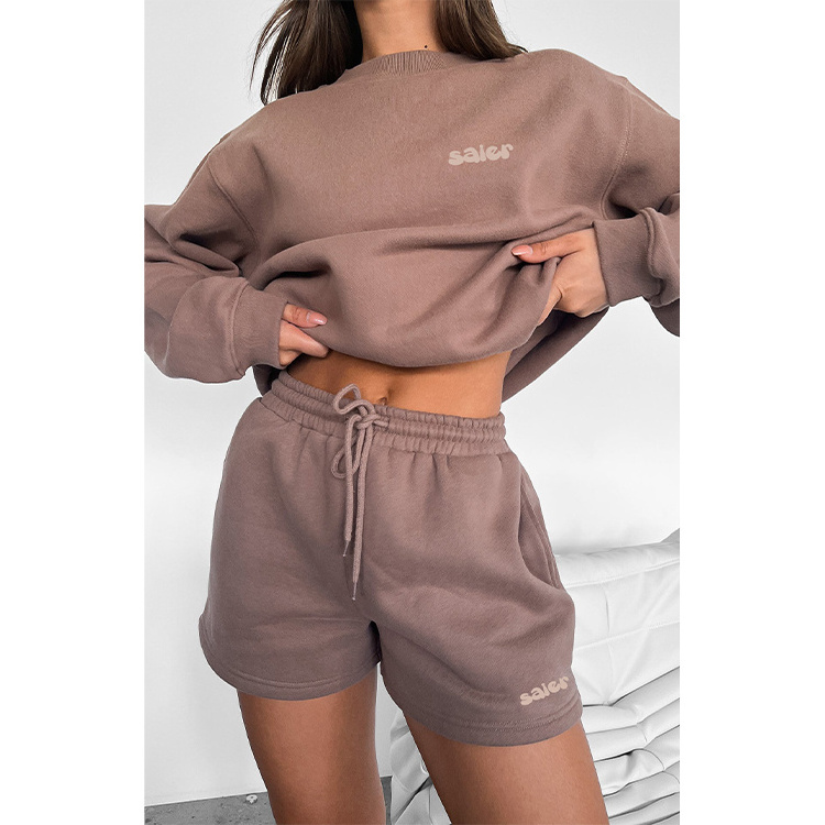 Custom logo sportswear short sweat suit women 2 piece sweatshirts and shorts sets for women jogger jumper women's sets