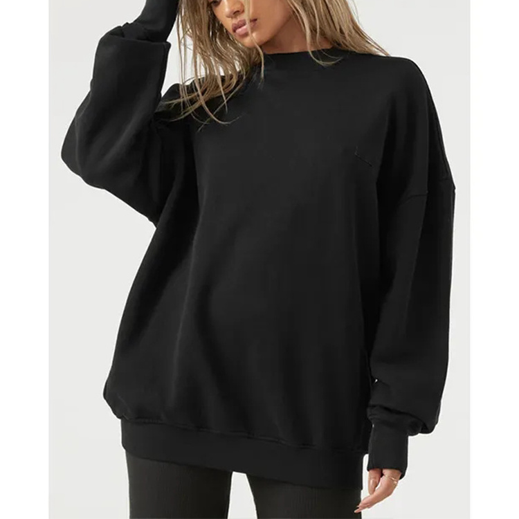 2024 Women clothing high quality custom logo pullover black hoodie long sleeve pullover crewneck sweatshirt