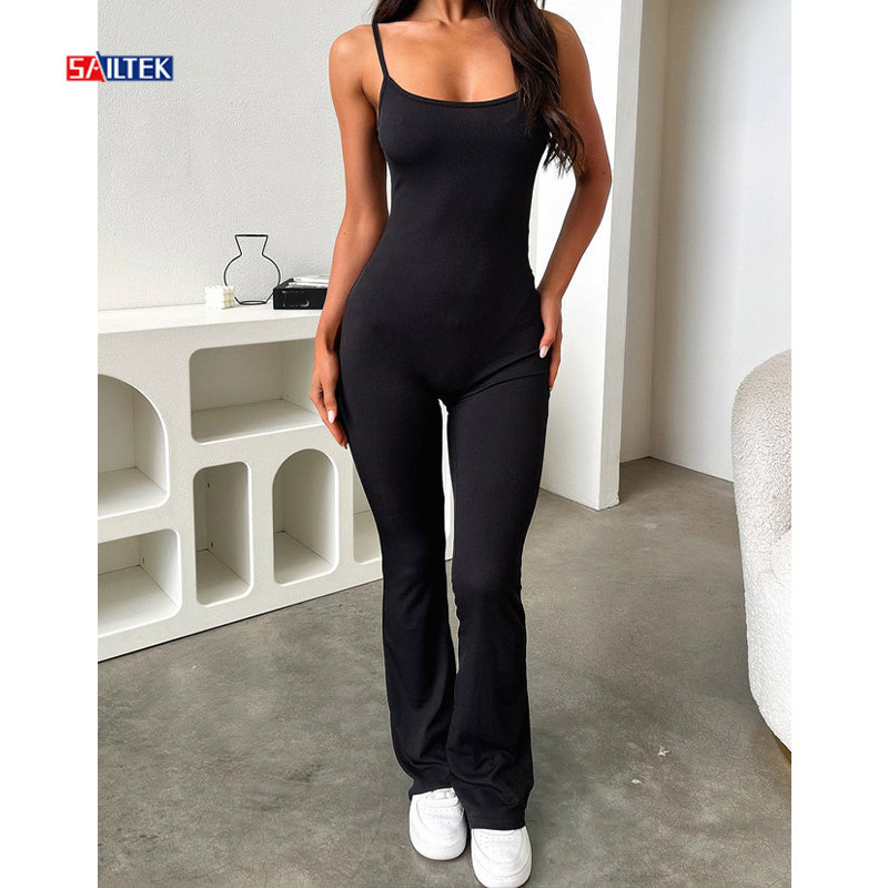 20234 New Arrival Fashion Workout Bodycon Jumpsuits Custom Sexy One Piece Yoga Gym Black Jumpsuit For Women