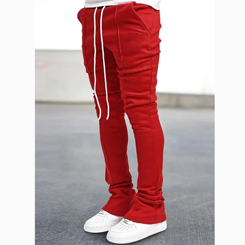 Custom Logo Men Stacked Joggers With Pocket Streetwear Mens Sweatpants Flare  Stacked Sweat Pants